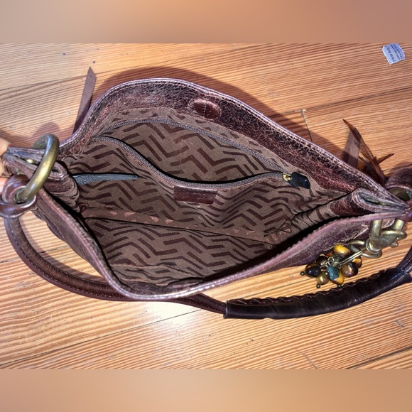 Via Spiga Leather Side Lace up Shoulder Bag with Feather Charm Detail - Picture 10 of 14